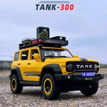 Новый 1:24 Tank 300 SUV Модель автомобиля из литого металла Игрушечный внедорожник Модель автомобиля Звук и свет Инерционный механизм может открывать дверь Детский мальчик Подарок белый