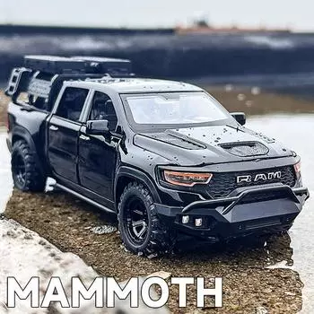 Новый 1:32 Dodge RAM 1000 TRX Mammoth Picku Модель легкосплавного автомобиля со звуком и светом, детская игрушка для коллекционирования, подарок на день рождения чёрный