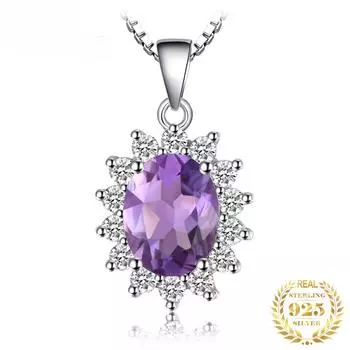 Новый 1,7-каратный натуральный аметист Дианы из стерлингового серебра 925 пробы, ожерелье для женщин, модные модные ювелирные изделия без цепочки CHINA