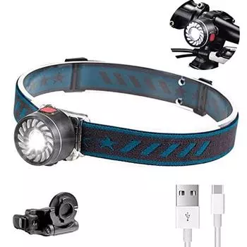 Новый 1 * XPE + 16 * Перезаряжаемый водонепроницаемый налобный фонарь типа C с предупреждающим задним фонарем, красные светодиоды, двойной источник света, фары для велосипеда Round