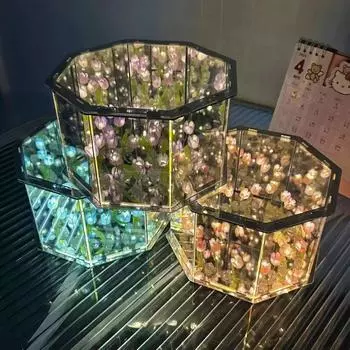 Новый 2025 DIY креативный цветок тюльпана морской куб восьмиугольник маленький ночник материал пакет для подруги пары подруг розовый