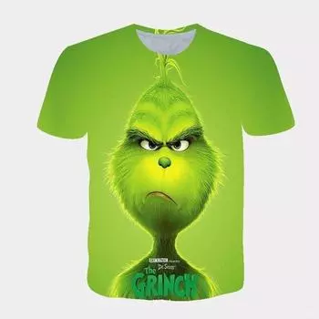 Новый 2025 Рождественский Мультяшный Зеленый Меховой Монстр 3D-Принт Мужская Футболка с Коротким Рукавом Гриндж S