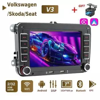 Новый 2 Din автомобильный радиоприемник Android мультимедийный плеер Carplay Auto для VW Volkswagen Golf Polo Tiguan Passat b7 b6 SEAT leon Skoda Octavia 2 + 32 ГБ