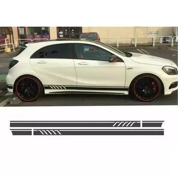 Новый 2x Автостайлинг Боковая виниловая наклейка Полосы Юбка Графика Наклейка Глянцевый черный