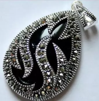 Новый 30x20 мм черный бирюзовый инкрустированный марказит из стерлингового серебра 925 пробы ожерелье кулон