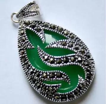 Новый 30x20 мм зеленый бирюзовый инкрустированный марказит из стерлингового серебра 925 пробы ожерелье кулон