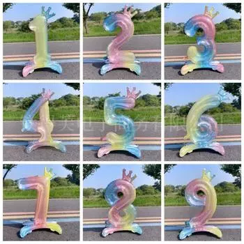 Новый 32-дюймовый цветной цифровой воздушный шар в форме короны для детского дня рождения, реквизит для украшения детской фотокомнаты [32-inch Colorful Standing Balloon] Number 0