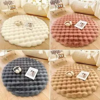 Новый 35/60/80 см плюшевый круглый ковер нескользящий длинный ворсистый пузырчатый коврик круглый спальня прикроватный ворсистый коврик гостиная 35cm хаки