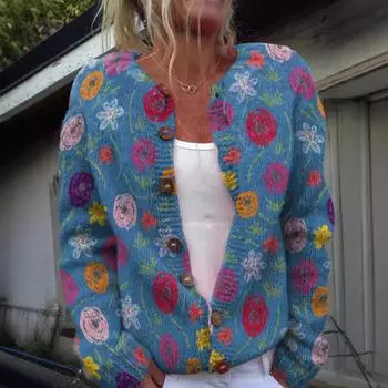 Новый 3D цифровой принтованный кардиган вязаный свитер для женщин S