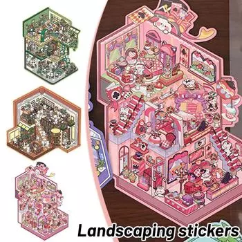 Новый 3D мультфильм DIY миниатюрная сцена визуальная укладка ландшафтный дизайн наклейки подарок стресс студент Bab V3S0 5pc-One size