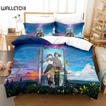 Новый 3D-печатный комплект постельного белья с изображением аниме Suzume no Tojimari, односпальная кровать, двуспальная кровать размера Queen, комплект постельного белья для взрослых и детей, комплект пододеяльников 70x133cm 2pcs