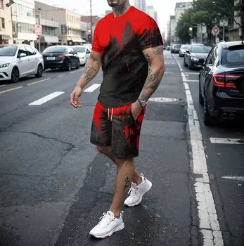 Новый 3D-печатный мужской костюм с короткими рукавами и шортами S