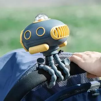 Новый 4000 мАч, маленький мультяшный вентилятор с автоматическим покачиванием головой и ночным светом, музыкальный вентилятор для коляски для уличного вентилятора в форме осьминога, USB-вентилятор белый