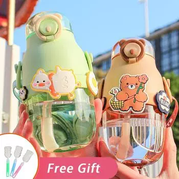 Новый 480 мл стакан с трубочками милая бутылка для воды для девочки бесплатная доставка товары мультяшная чашка кавайи портативная детская кружка для питья оптовая продажа with brush синий