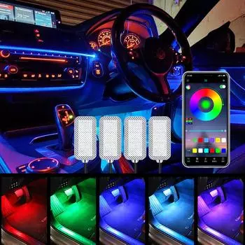 Новый 4 шт./компл. 12 В USB светодиодная подсветка для автомобиля, атмосферная подсветка для ног с прикуривателем USB, декоративное приложение с дистанционным управлением, автоматическая лампа