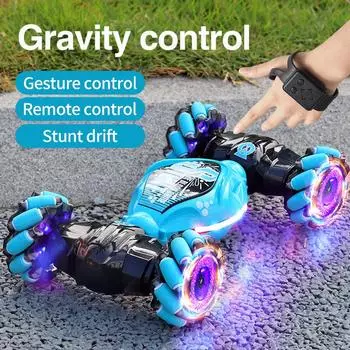 Новый 4WD RC Drift Car с музыкальными светодиодными огнями 2.4G Жесты Радио Пульт Дистанционного Управления Спрей Stunt Car 360° Вращающийся Машина Для Скалолазания Игрушки Подарок Dual Modes небесно-голубой