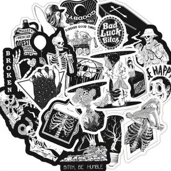 Новый 50 шт. черный череп ужасов и триллер стиль готическая наклейка для багажа, ноутбука, велосипеда, водонепроницаемая наклейка 50PCS