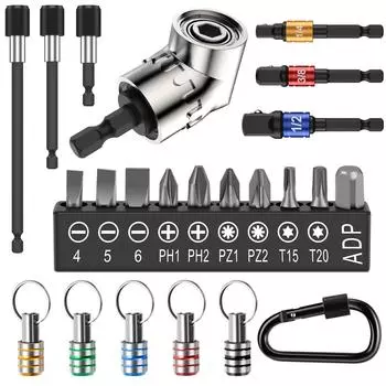 Новый 5 шт. 1/4-дюймовый шестигранный хвостовик отвертки держатель бит алюминиевый сплав держатель бит брелок с 1/4-дюймовым 3/8-дюймовым 1/2-дюймовым гнездом сверла