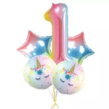 Новый 5 шт. 40-дюймовый градиентный цифровой набор единорогов, воздушный шар из алюминиевой пленки, украшение для дня рождения, украшения из алюминиевой фольги