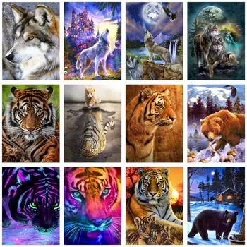 Новый 5D алмазная живопись «сделай сам» животное волк тигр Алмазная мозаика кошка и собака набор для вышивки крестом украшение стены подарок ручной работы 30x40cm