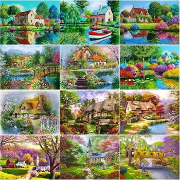 Новый 5D DIY Алмазная картина Цветное дерево Алмазная вышивка Пейзаж Озеро Вышивка крестиком Полный круглый дрель Ремесла Домашний декор Full Round 15x20cm