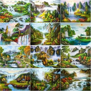 Новый 5D DIY Алмазная картина Пейзаж Алмазная вышивка Проточная вода Вышивка крестиком Полный круглый дрель Домашний декор Художественный подарок Full Round 15x20CM