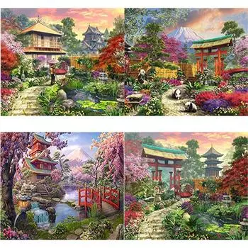 Новый 5D DIY Алмазная картина Пейзаж Деревня Алмазная вышивка Полный круглый дрель Пейзаж Вышивка крестом Ремесла Домашний декор Full Round 15x20CM