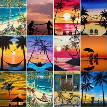 Новый 5D DIY Алмазная картина Пляжный закат Алмазная вышивка Пейзаж Вышивка крестиком Полный круглый дрель Ремесла Домашний декор Подарок Full Round 15x20CM