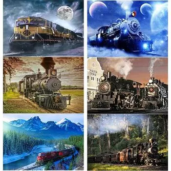 Новый 5D DIY Алмазная картина Поезд Алмазная вышивка Пейзаж Вышивка крестиком Полный круглый дрель Домашний декор Ручной художественный подарок Full Round 15x20CM