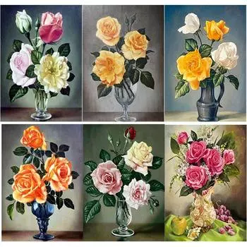 Новый 5D DIY Алмазная картина Свежие цветы Алмазная вышивка Цветочная чашка Вышивка крестом Полный круглый дрель Домашний декор Художественный подарок Full Round 15x20CM