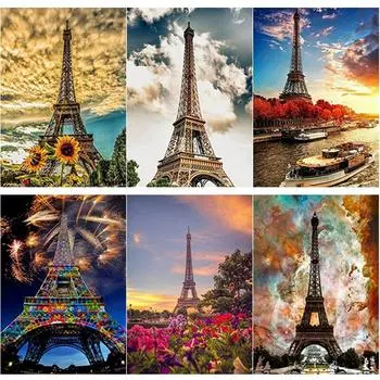 Новый 5D DIY Алмазная картина Железная башня Алмазная вышивка Пейзаж Вышивка крестиком Полный круглый дрель Домашний декор Ручной подарок Full Round 15x20CM