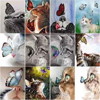 Новый 5D DIY алмазная живопись кошка/бабочка Алмазная вышивка животное вышивка крестиком полная круглая дрель ремесла домашний декор подарок Full Round 15x20CM