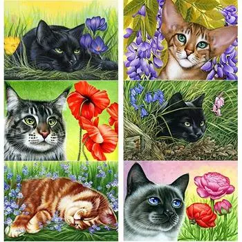 Новый 5D DIY алмазная живопись кошка цветок Алмазная вышивка животное вышивка крестиком полная круглая дрель домашний декор ручной художественный подарок Full Round 15x20CM