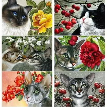 Новый 5D DIY алмазная живопись кошка цветок Алмазная вышивка животное вышивка крестиком полная круглая дрель домашний декор ручной художественный подарок Full Round 15x20CM