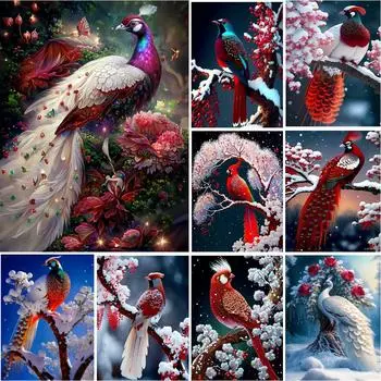 Новый 5D DIY алмазная живопись красочные птицы павлин снежный пейзаж горный хрусталь мозаика вышивка крестиком Алмазный комплект ручной работы Full Round 20x30CM