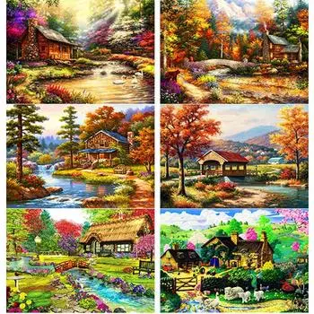 Новый 5D DIY алмазная живопись пейзаж дом Алмазная вышивка осенний пейзаж вышивка крестиком полная круглая дрель домашний декор подарок Full Round 15x20CM