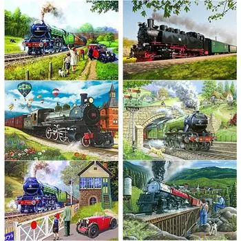 Новый 5D DIY алмазная живопись поезд пейзаж Алмазная вышивка крестиком полная круглая дрель ремесла домашний декор ручной подарок Full Round 20x30CM
