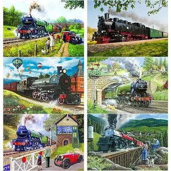 Новый 5D DIY алмазная живопись поезд пейзаж Алмазная вышивка крестиком полная круглая дрель ремесла домашний декор ручной подарок Full Round 15x20CM