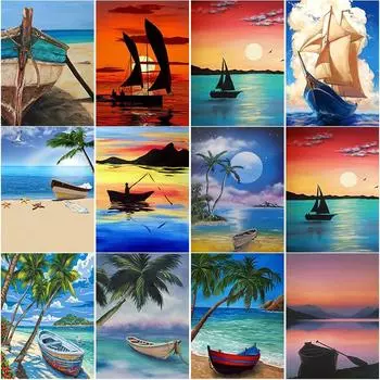 Новый 5D DIY алмазная живопись полный круглый дрель пейзаж вышивка крестиком вид на море лодка Алмазная вышивка ремесла домашний декор подарок Full Round 15x20CM