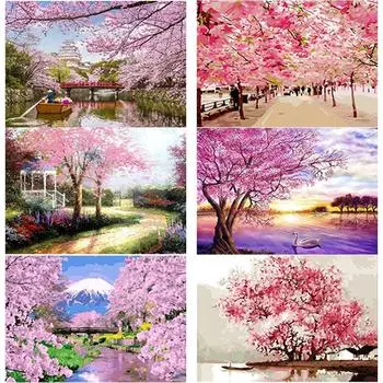 Новый 5D DIY алмазная живопись розовое дерево Алмазная вышивка полная круглая дрель стразы ремесла художественный пейзаж домашний декор подарок Full Round 15x20CM