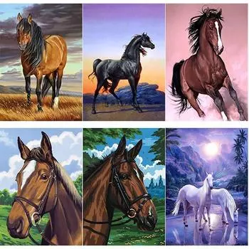 Новый 5D DIY алмазная живопись с изображением животных лошадь Алмазная вышивка полная квадратная круглая дрель стразы ремесла декорации домашний декор подарок Full Round 15x20CM