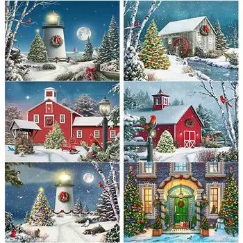 Новый 5D DIY алмазная живопись Снежная сцена Алмазная вышивка деревенский пейзаж вышивка крестиком полная круглая дрель ручной домашний декор Full Round 15x20CM