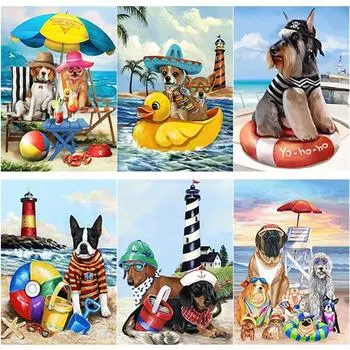 Новый 5D DIY алмазная живопись собака Алмазная вышивка вид на море вышивка крестиком полная круглая дрель ремесла домашний декор ручной подарок Full Round 15x20CM