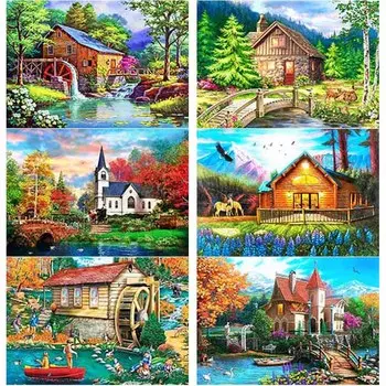Новый 5D DIY алмазная живопись живописный домик Алмазная вышивка пейзаж вышивка крестиком полная круглая дрель домашний декор ручной подарок Full Round 15x20CM