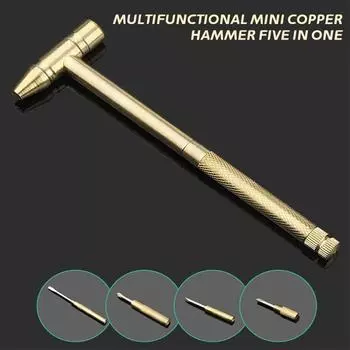 Новый 6 в 1 Микро Мини Многофункциональный Мульти Латунный Молоток 3 Вида Отверток Биты Карманные Инструменты DIY Маленький Круглый Молоток 5 в 1 золотой