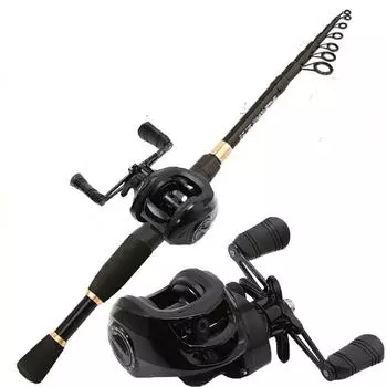 Новый 7.2:Катушка с 1 передаточным числом и полный комплект удочки длиной 1,6–2,4 м. Телескопическая кастинговая удочка и капельная катушка для использования в пресной и морской воде.