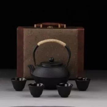Новый 7 наборов чугунных чайников, японский чайник, чайник Tetsubin, эмаль, 900 мл, заварочные устройства для кунг-фу, металлический сетчатый фильтр, инструменты для приготовления пищи black