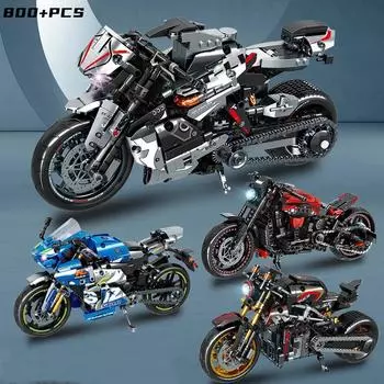 Новый 800+PCS High-Tech Classic Motorcycle Building Model Block City Racing Model Building Block Set Brick Toys Gifts For Children