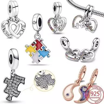 Новый 925 пробы серебро головоломка любовь шить Инь Ян детский кулон Шарм подходит оригинальный новый браслет женские украшения DIY белый