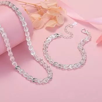 Новый 925 пробы серебро изысканный токарный станок с гравировкой узор браслет-цепочка шейный комплект ювелирных изделий женские модные вечерние свадебные подарки 45cm 20cm серебряный
